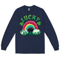 Navy Lucky and blessed rainbow Long Sleeve Tee - RanaPortraitStore