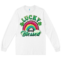White Lucky and blessed rainbow Long Sleeve Tee - RanaPortraitStore
