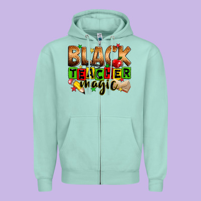 Black Teacher Magic Zipper Hoodie Designed By Zillion Design Studio