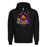 Black Spooky Mini Halloween Messy Bun Zipper Hoodie - texasbilliewilder