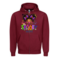 Burgundy Spooky Mini Halloween Messy Bun Zipper Hoodie - texasbilliewilder