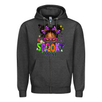 Charcoal Heather Spooky Mini Halloween Messy Bun Zipper Hoodie - texasbilliewilder