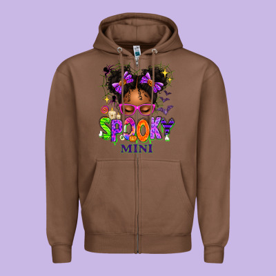 Spooky Mini Halloween Messy Bun Zipper Hoodie Designed By Texasbilliewilder
