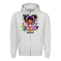 Dove Grey Spooky Mini Halloween Messy Bun Zipper Hoodie - texasbilliewilder