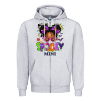 Heather Grey Spooky Mini Halloween Messy Bun Zipper Hoodie - texasbilliewilder