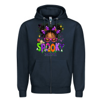 Navy Spooky Mini Halloween Messy Bun Zipper Hoodie - texasbilliewilder