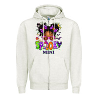 Oatmeal Heather Spooky Mini Halloween Messy Bun Zipper Hoodie - texasbilliewilder