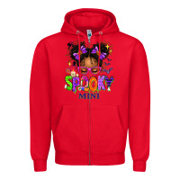 Red Spooky Mini Halloween Messy Bun Zipper Hoodie - texasbilliewilder