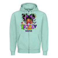 Seafoam Spooky Mini Halloween Messy Bun Zipper Hoodie - texasbilliewilder