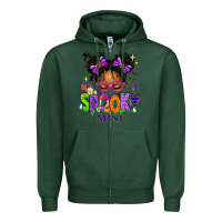 Sports Green Spooky Mini Halloween Messy Bun Zipper Hoodie - texasbilliewilder