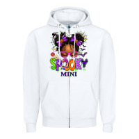 White Spooky Mini Halloween Messy Bun Zipper Hoodie - texasbilliewilder