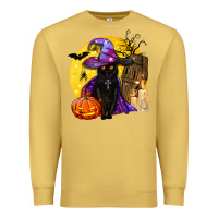 Antique Gold black witch cat coffin and moon Premium Sweatshirt - BundleAndBundleShop