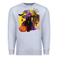 Heather Grey black witch cat coffin and moon Premium Sweatshirt - BundleAndBundleShop