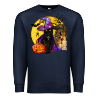 Navy black witch cat coffin and moon Premium Sweatshirt - BundleAndBundleShop