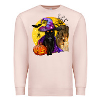 Pale Pink black witch cat coffin and moon Premium Sweatshirt - BundleAndBundleShop