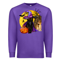 Purple black witch cat coffin and moon Premium Sweatshirt - BundleAndBundleShop