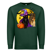 Sports Green black witch cat coffin and moon Premium Sweatshirt - BundleAndBundleShop