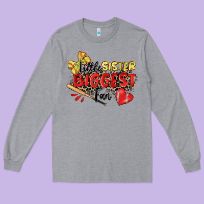 Little Sister Biggest Fan Softball Long Sleeve Tee Designed By Zillion Design Studio