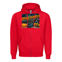 Red Spooky Saurus Rex Zipper Hoodie - texasbilliewilder