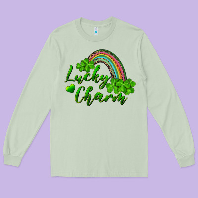 Long Sleeve Tee Lucky charm rainbow and shamrocks