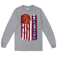 Heather Grey basketball american flag Long Sleeve Tee - texasbilliewilder