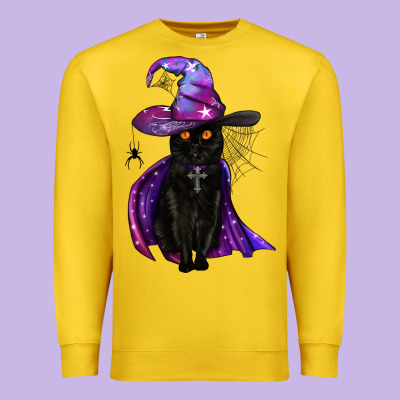 Black Witch Cat Premium Sweatshirt Designed By Bundleandbundleshop