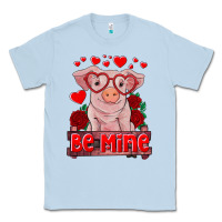 Dusty Blue be mine valentine's day baby pig Classic Tee - RanaPortraitStore