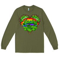 Army Green lucky heart with leopard Long Sleeve Tee - RanaPortraitStore