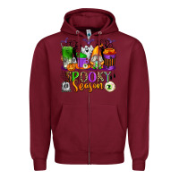 Burgundy Spooky Season Coffee Cups Zipper Hoodie - texasbilliewilder