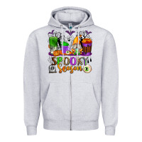 Heather Grey Spooky Season Coffee Cups Zipper Hoodie - texasbilliewilder