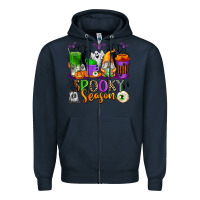 Navy Spooky Season Coffee Cups Zipper Hoodie - texasbilliewilder