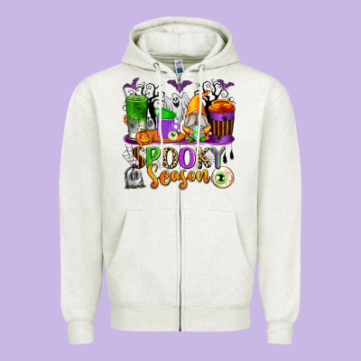 Spooky Season Coffee Cups Zipper Hoodie Designed By Texasbilliewilder