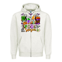 Oatmeal Heather Spooky Season Coffee Cups Zipper Hoodie - texasbilliewilder