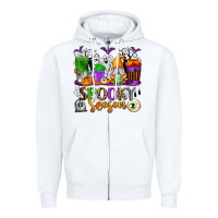 White Spooky Season Coffee Cups Zipper Hoodie - texasbilliewilder
