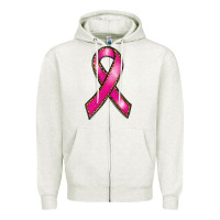 Oatmeal Heather breast cancer ribbon Zipper Hoodie - RanaPortraitStore