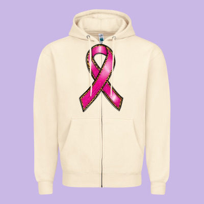 Breast Cancer Ribbon Zipper Hoodie Designed By Ranaportraitstore