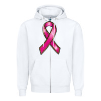 White breast cancer ribbon Zipper Hoodie - RanaPortraitStore