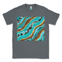 Charcoal Heather turquoise brushstrokes with leopard and cowhide Classic Tee - RanaPortraitStore