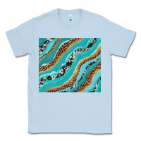 Dusty Blue turquoise brushstrokes with leopard and cowhide Classic Tee - RanaPortraitStore