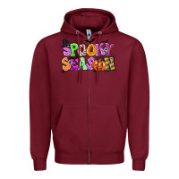 Burgundy Spooky Season Zipper Hoodie - texasbilliewilder