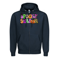 Navy Spooky Season Zipper Hoodie - texasbilliewilder
