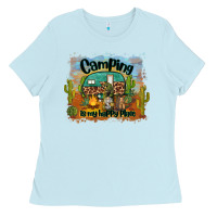 Baby Blue camping is my happy place Ladies Tee - BarkalooDesign