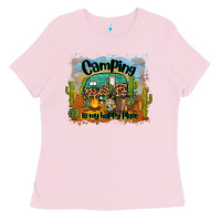 Bubblegum Pink camping is my happy place Ladies Tee - BarkalooDesign