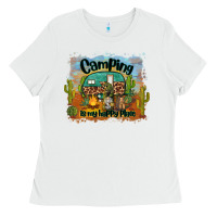 White camping is my happy place Ladies Tee - BarkalooDesign