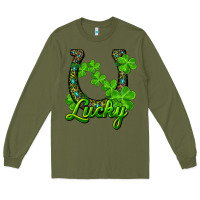 Army Green Lucky shamrock horseshoe Long Sleeve Tee - RanaPortraitStore