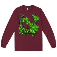 Burgundy Lucky shamrock horseshoe Long Sleeve Tee - RanaPortraitStore
