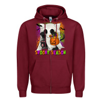 Burgundy Spooky Season Ghost Cat Zipper Hoodie - texasbilliewilder
