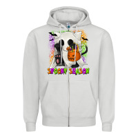 Dove Grey Spooky Season Ghost Cat Zipper Hoodie - texasbilliewilder