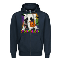 Navy Spooky Season Ghost Cat Zipper Hoodie - texasbilliewilder