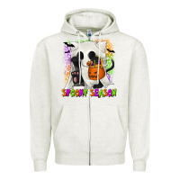 Oatmeal Heather Spooky Season Ghost Cat Zipper Hoodie - texasbilliewilder
